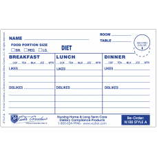 N100A - 4-3/4" X 3" Plastex Dietary Tray Cards with Pre attached laminate