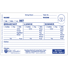 N100F - 4-3/4" X 3" Plastex Dietary Tray Cards with Pre attached laminate